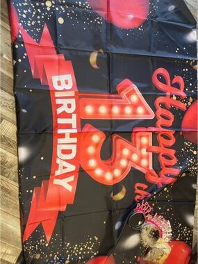 Premium Black & Red '13th Birthday' Party Backdrop - Unbranded